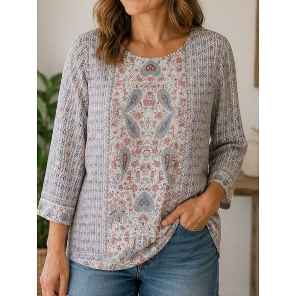 mercer & madison Tops - Mercer & Madison Boho Paisley Floral Blouse Tunic Blue Coral Size Large
